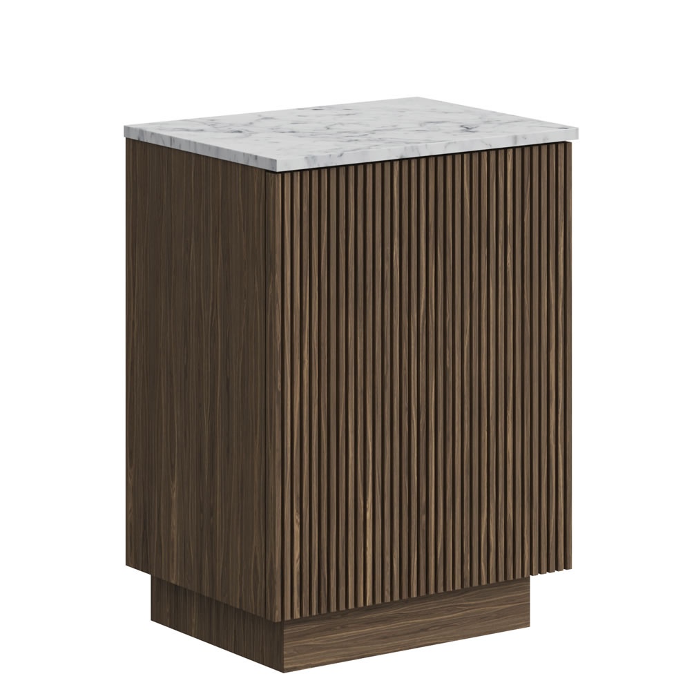 Crosswater Limit Royal Walnut 600mm Floorstanding Vanity Unit & Carrara Marble Effect Worktop